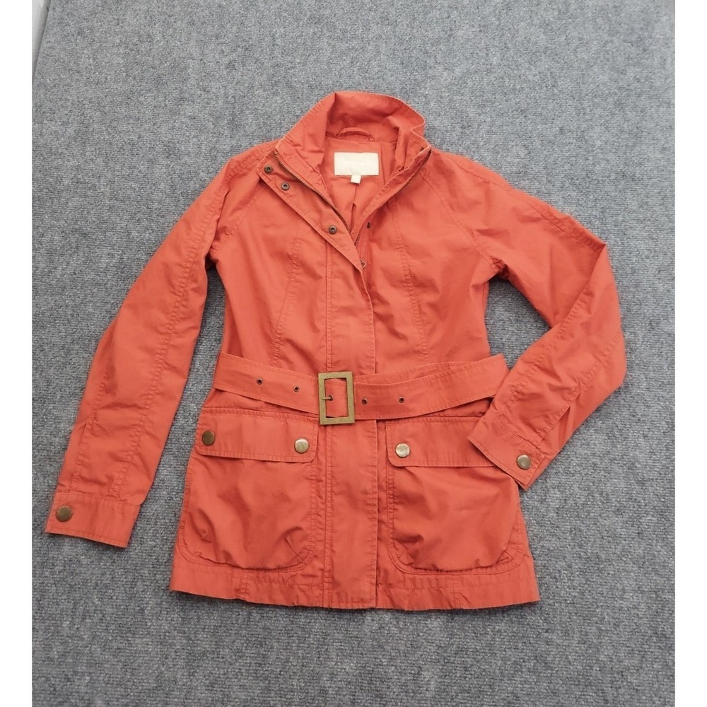 Banana Republic Jacket Women XS Orange Belted Safari Utility‎ Pockets Zip Field